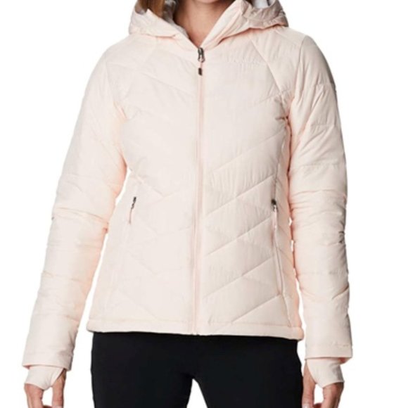Columbia Heavenly Hooded Water Resistant Insulated Rain Jacket, Peach Quartz, S - Picture 1 of 3